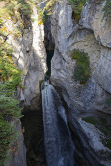 Waterfall in Maligne Canyon in Summer