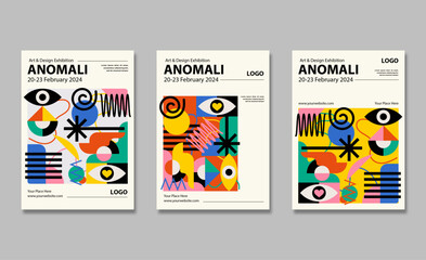 Set Art objects for an exhibition of painting, culture, sculpture, music and design. Vector abstract modern illustrations for creative festivals and events