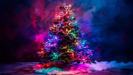 Fototapeta na wymiar Christmas tree. Neon. Minimalistic background. Minimalistic style. Generative AI.