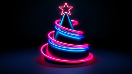 Christmas tree. Neon. Minimalistic background. Minimalistic style. Generative AI.