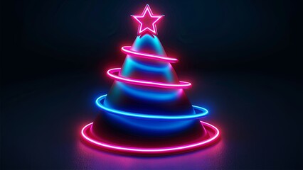 Christmas tree. Neon. Minimalistic background. Minimalistic style. Generative AI. - obrazy, fototapety, plakaty