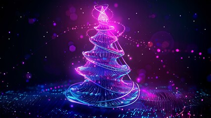 Christmas tree. Neon. Minimalistic background. Minimalistic style. Generative AI.
