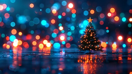 Christmas tree. Neon. Minimalistic background. Minimalistic style. Generative AI.