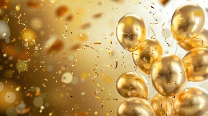 Birthday golden balloons background design. Happy birthday golden balloon and confetti decoration...