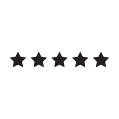 Five stars customer product rating review icon, simple black five starts rating review illustration for web and app..eps