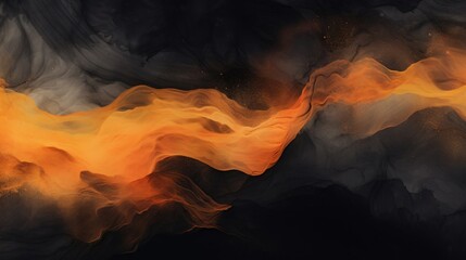 Abstract background in Chinese ink style with a black background and orange colors - obrazy, fototapety, plakaty