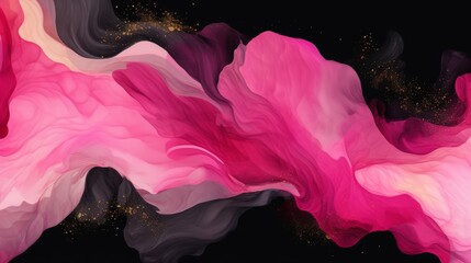 Abstract background in Chinese ink style with a black background and pink colors - obrazy, fototapety, plakaty