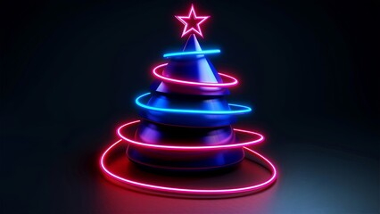 Neon. Christmas tree. Minimalistic background. Generative AI.