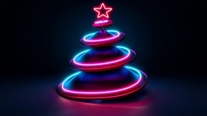 Neon. Christmas tree. Minimalistic background. Generative AI.