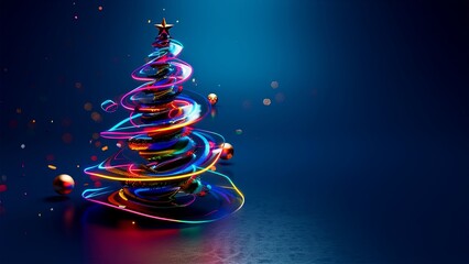 Neon. Christmas tree. Minimalistic background. Generative AI.