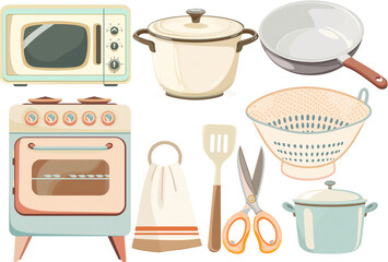 illustration set of kitchen equipment - obrazy, fototapety, plakaty