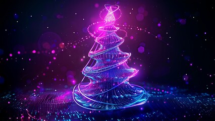 Neon. Christmas tree. Minimalistic background. Generative AI.