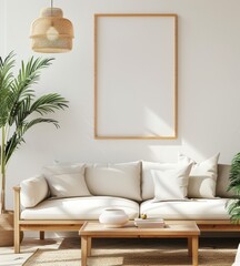 Frame mockup, Inviting Living Room Interior with Modern Furniture, high-resolution (300 DPI)