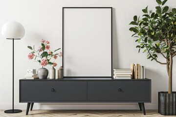 Frame mockup, Inviting Living Room Interior with Modern Furniture, high-resolution (300 DPI)