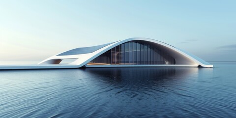 Obraz premium 3D modern abstract architecture and water surface, modern future architecture