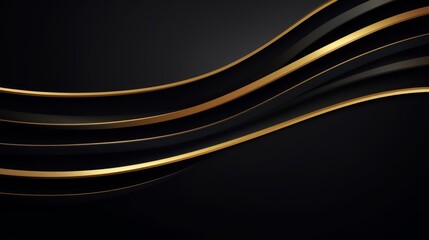 Abstract elegant black background with shiny gold geometric lines