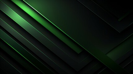 Abstract elegant black background with shiny green geometric lines
