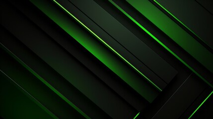 Obraz premium Abstract elegant black background with shiny green geometric lines