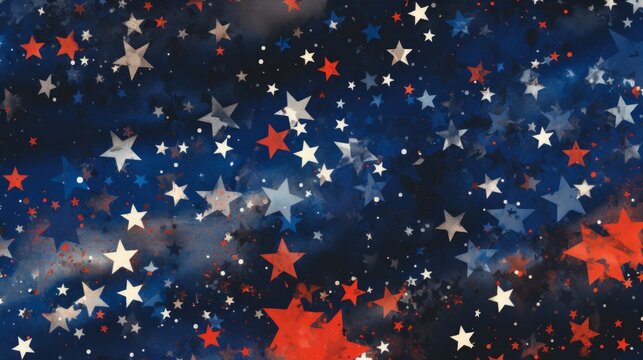background of stars in red, blue and blue fabric, in the style of bold graphic illustrations, distressed materials