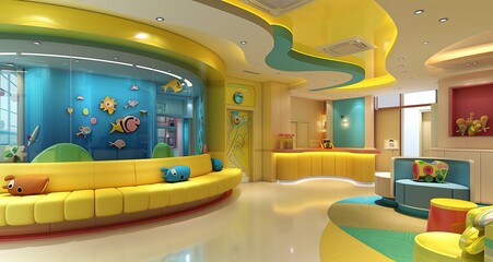 Pediatric ward reception area with child-friendly decor - obrazy, fototapety, plakaty
