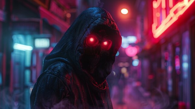 The Grim Reaper stalks a neon-lit cyber night club