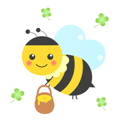 はちみつを持ったかわいいミツバチのイラスト