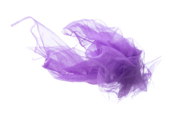Purple Violet Organza fabric flying in curve shape, Piece of textile blue sky organza fabric throw...