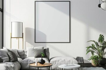 Modern scandinavian interior with poster mockup created with generative ai