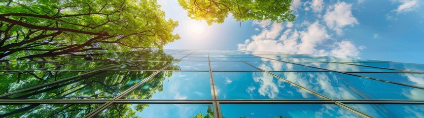 Modern environmentally friendly buildings that reduce carbon dioxide, sustainable green buildings. Trees reduce carbon dioxide. Green office environment.