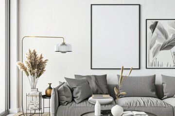 Modern scandinavian interior with poster mockup created with generative ai
