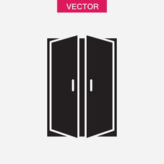 door building house icon, Open double door simple black flat illustration for web and app..eps