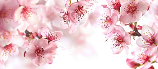 White background featuring spring blossoms.