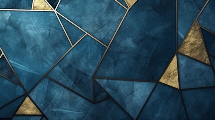 Luxury abstract and geometric background in gold and blue colors with metallic texture