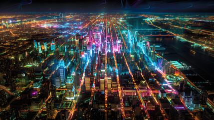 Aerial View of a Sprawling Urban City at Night