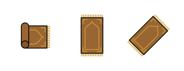 Prayer Mat or Sajadah Icon Set - Colored Outline Icon - Editable Vector : Suitable for Islamic Theme and Other Graphic Related Assets.	