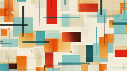 mid century squares and lines pattern - obrazy, fototapety, plakaty