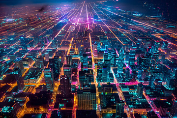Aerial View of a Sprawling Urban City at Night
