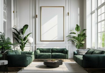 Frame mockup, Inviting Living Room Interior with Modern Furniture, high-resolution (300 DPI)