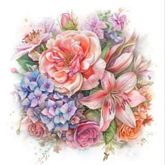 Vibrant hand-drawn flower bouquet illustration