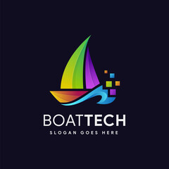 Abstract modern colorful boat technology logo icon vector template on dark background
