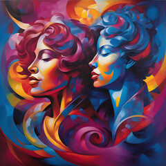 Vibrant Abstract Portrait of Two Lesbian Women