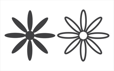 Flower icons set isolated. Set of two Flowers black silhouette and linear icons vector. 11:11