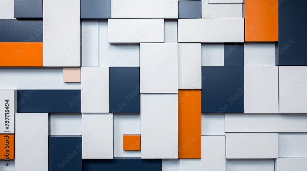 Poster orange and gray pattern with squares, in the style of light white and dark blue, abstraction