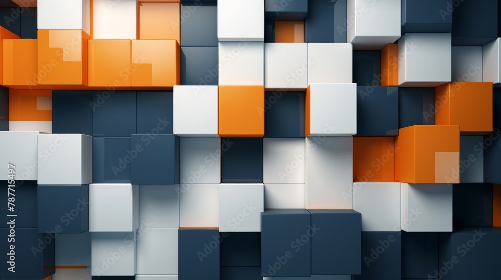 Poster orange and gray pattern with squares, in the style of light white and dark blue, abstraction
