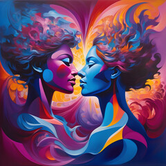 Vibrant Abstract Portrait of Two Lesbian Women