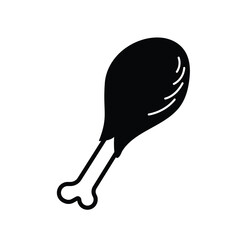 Chicken poultry thigh meat with bone icon silhouette illustration isolated on square white background. Simple flat cartoon styled drawing.