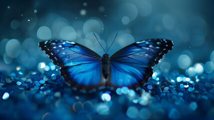 shiny blue butterfly - obrazy, fototapety, plakaty