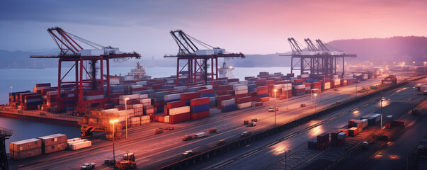 Aerial View of a Bustling Container Terminal - obrazy, fototapety, plakaty