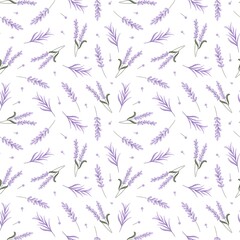 Floral seamless pattern with abstract floral branches with leaves, blooming flowers and berries. Vector illustration of nature in vintage watercolor in pink and light lilac color.