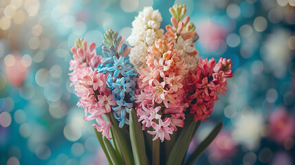 A beautiful bouquet of hyacinth flowers arranged for a special occasion like a wedding or Mother's Day. - obrazy, fototapety, plakaty